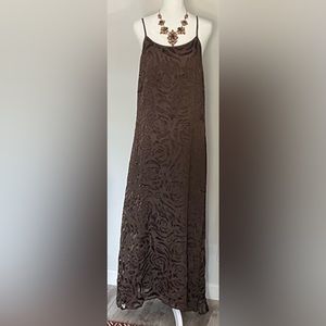VINTAGE dress. Tropical Tantrum of Maui, brown, silk/rayon. Medium.